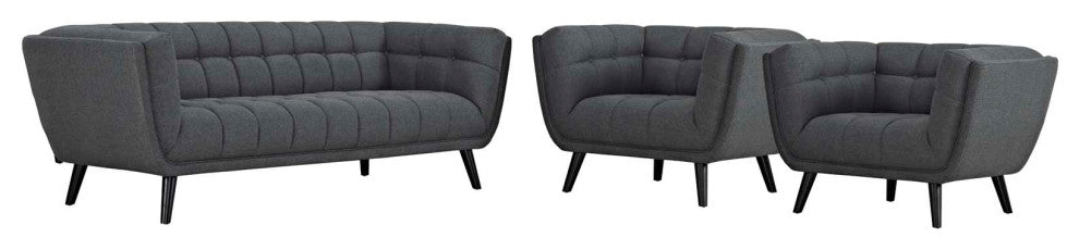 Bestow 3-Piece Upholstered Fabric Sofa and Armchair Set Gray