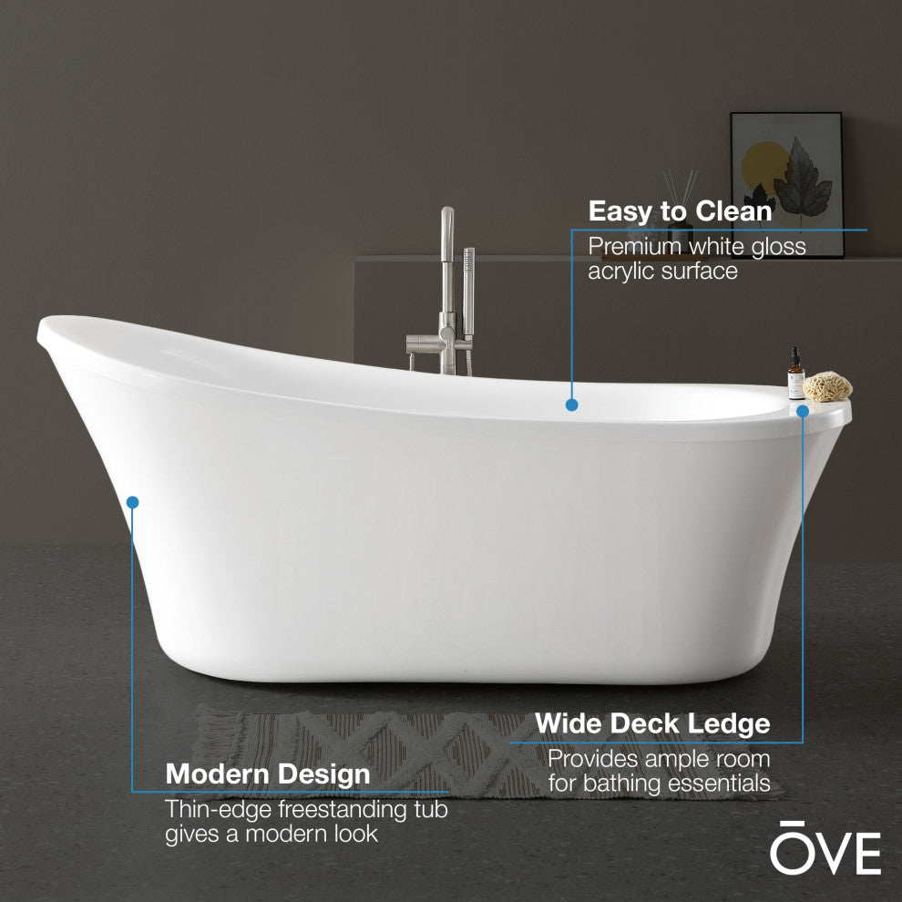 OVE Decors Rachel 70" Freestanding Bathtub With Pop-up and Overflow, Chrome