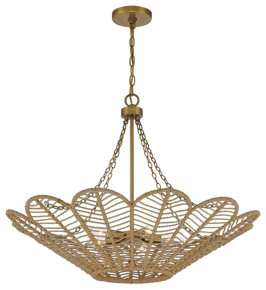 Cyperas 5-Light Pendant, Warm Brass and Rope