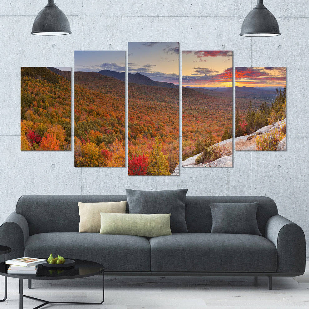 Endless Forests in Fall Panorama, Landscape Canvas Art Print, 60"x32", 5 Panels