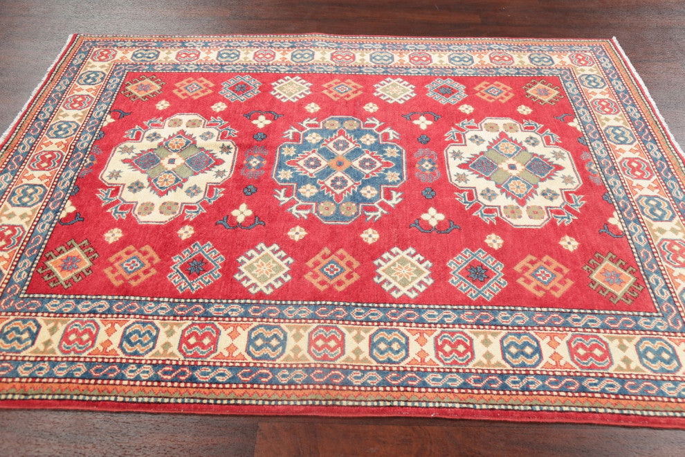 Oriental Kazak Traditional Hand Made Pakistani Area Rug, Red, 6'8"x4'11