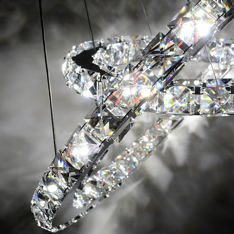 3 Circle Diamond Ring LED Crystal Modern Light  Pendant, Diameter 32" Daylight
