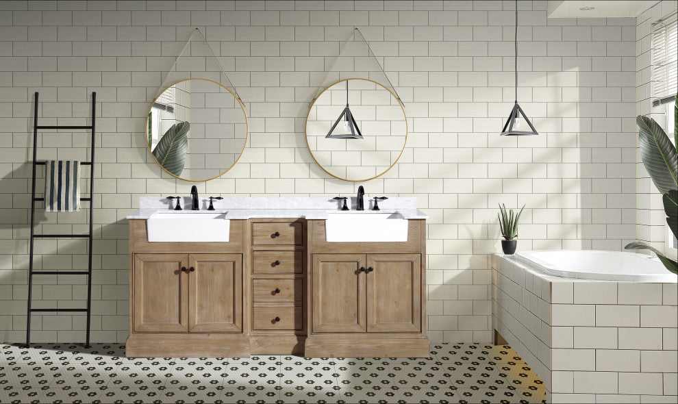 Kelly 72" Bathroom Vanity, Weathered Fir Finish, Italian Carrara Marble Top