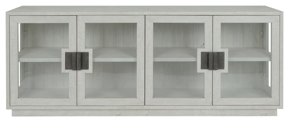 Larson 90" Glass Reclaimed Pine Wood Sideboard, Whitewash
