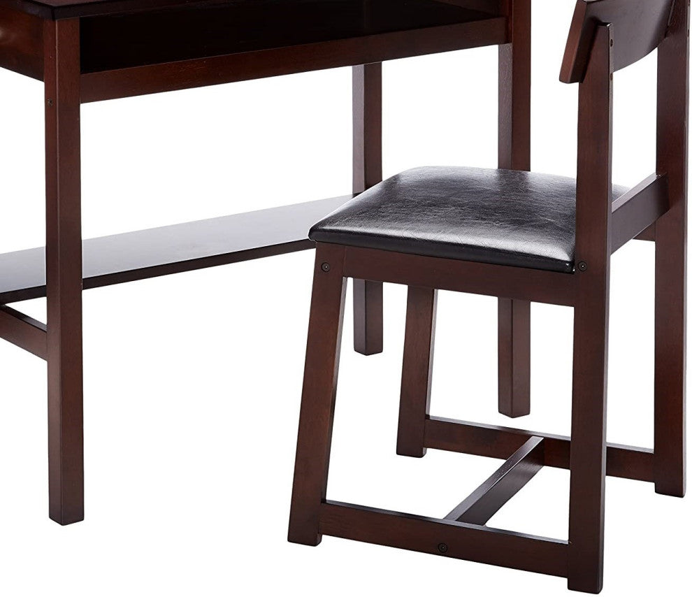 HomeRoots 35" X 35" X 35" 2Pc Black Pu And Espresso Pack Desk And Chair