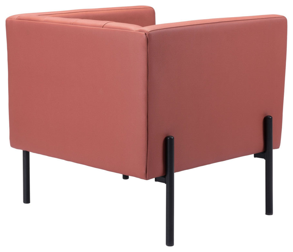 Accent Chair, Faux Vinyl Leather, Steel, Rust, Black, Mid Century Hospitality