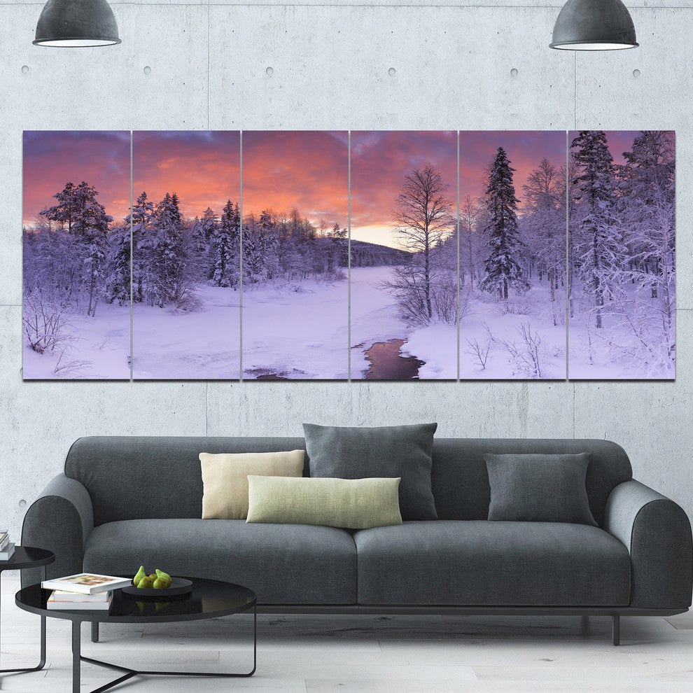 Finnish Lapland Trees in Winter, Landscape Canvas Art Print, 70"x28", 6 Panels