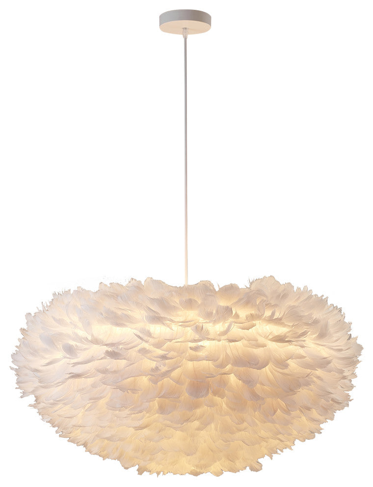 White Iron Ceiling Fixture With Grey Goose Feather
