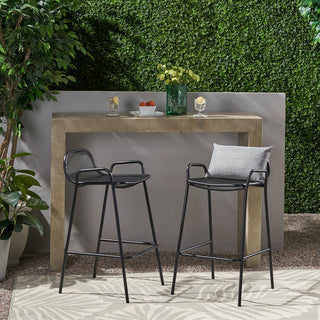 Linda Modern Iron Barstool, Set of 2, Matte Black