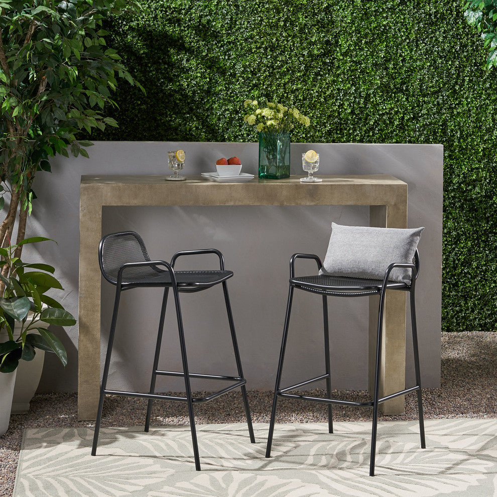 Linda Modern Iron Barstool, Set of 2, Matte Black