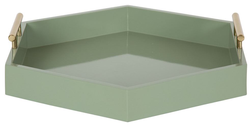 Lipton Hexagon Decorative Tray With Metal Handles, Green, 18"x18"