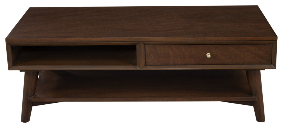 48" Brown Solid And Manufactured Wood Coffee Table With Drawer