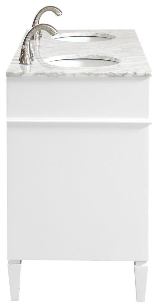 Home Living Vanity with Carrara White Marble Countertop, White, 60", Double Sink