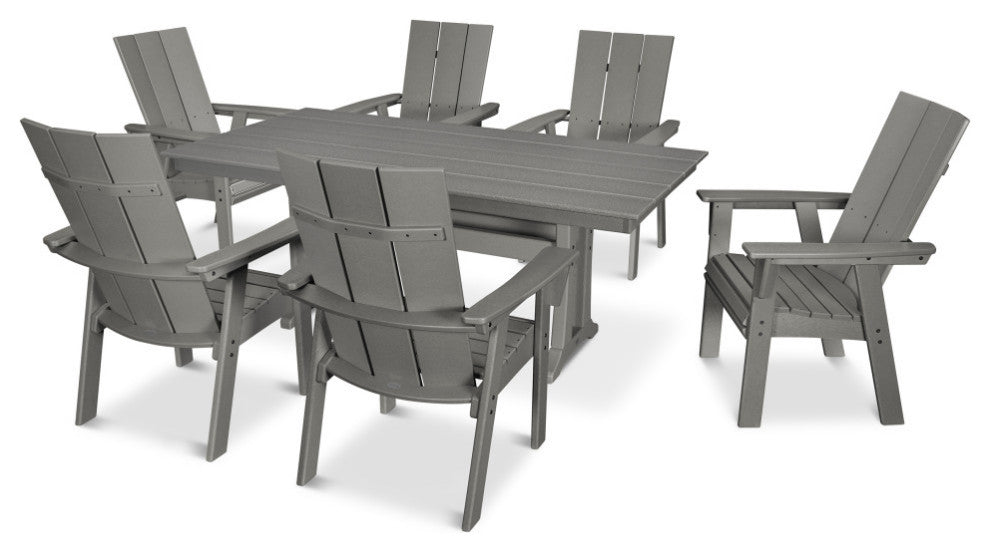 POLYWOOD Modern Adirondack 7-Piece Farmhouse Dining Set, Slate Grey
