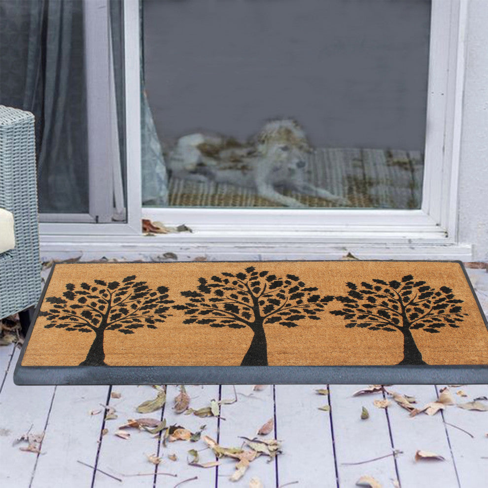 A1HC Designer Hand-Crafted Rubber Coir Double-Single Door Mat, 24"x48"