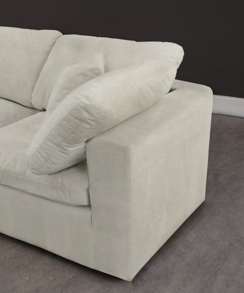 Cozy Velvet Upholstered Comfort L-Shaped Modular Sectional, Cream, 5-Piece: 2 Armless Chair, 2 Corner Chair, 1 Ottoman