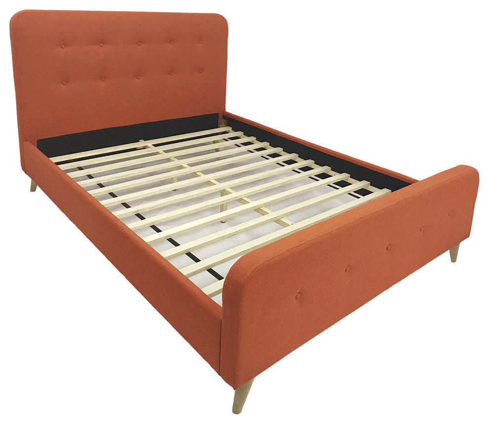 GDF Studio Baron Mid Century Velvet Queen Platform Bed Frame, Burnt Orange/Natural