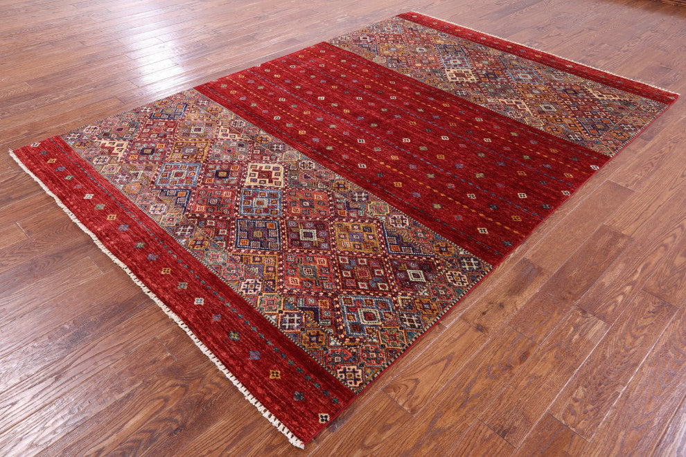 6' 8" X 9' 10" Hand-Knotted Super Kazak Khorjin Rug Q10738