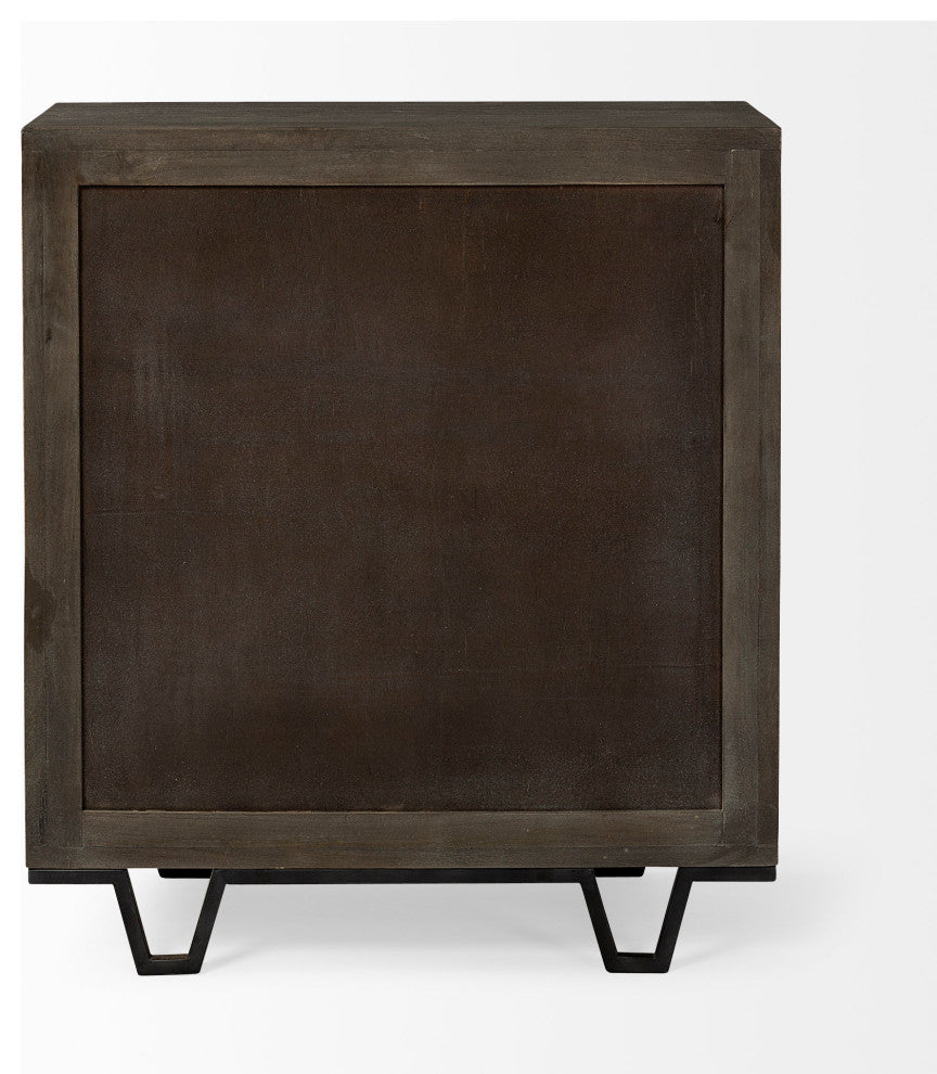 Argyle Dark Brown Solid Wood With Black Iron Frame Accent Cabinet