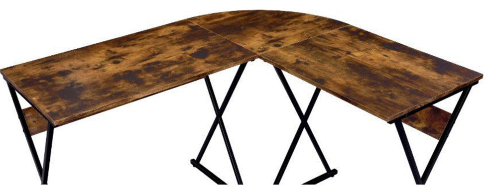 Wooden L-Shaped Top Writing Desk, Weathered Oak