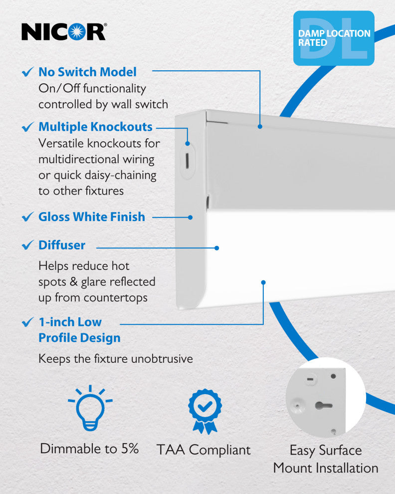 UCB Series Selectable LED Under Cabinet Light, 33", No Switch