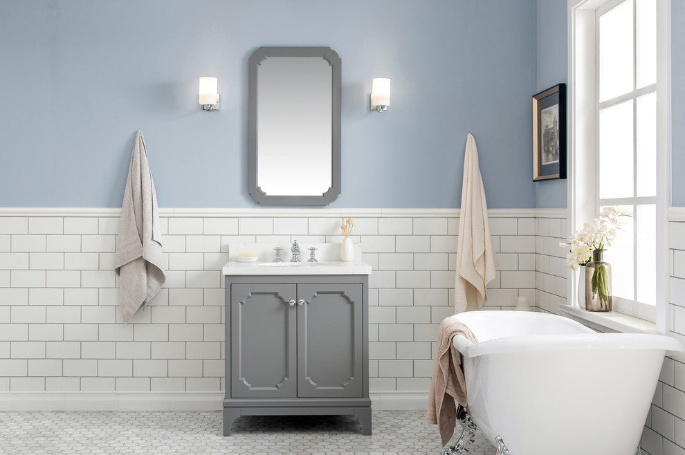 30" Wide Cashmere Gray Single Sink Quartz Carrara Bathroom Vanity