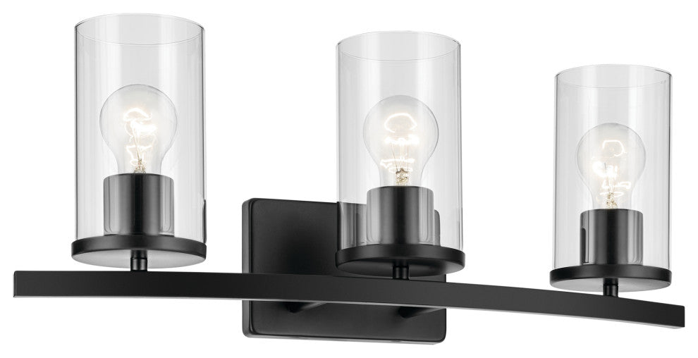Crosby 23" 3-Light Vanity Light With Clear Glass, Black