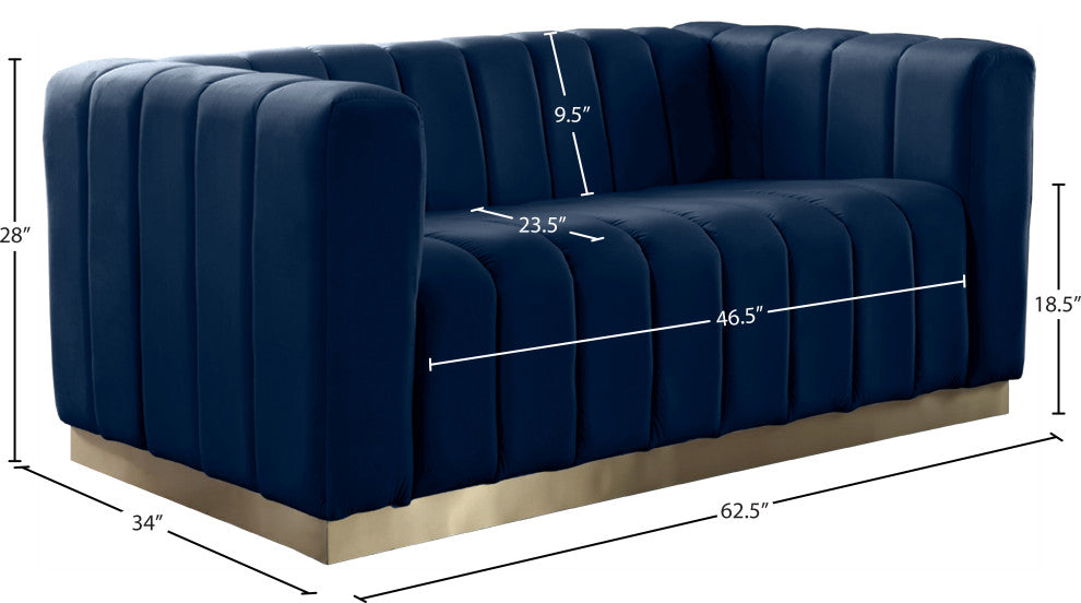 Marlon Velvet Upholstered Loveseat, Navy