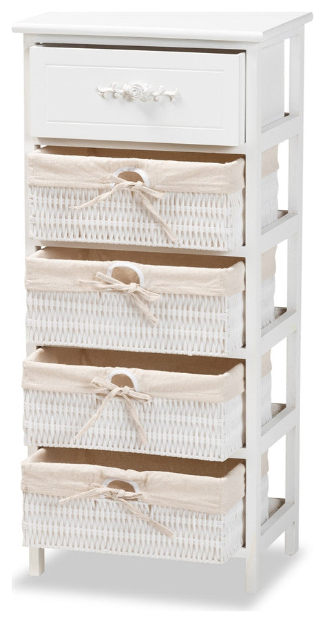 Modern and Contemporary White Finished Wood 1- Drawer Storage Unit With Baskets