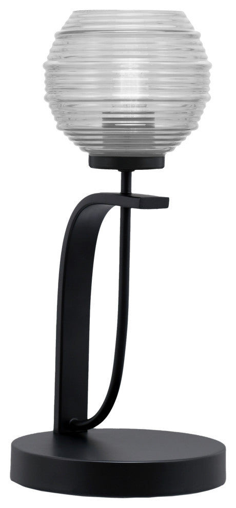 Cavella 1 Light Accent Lamp, Matte Black Finish, 6" Clear Ribbed Glass