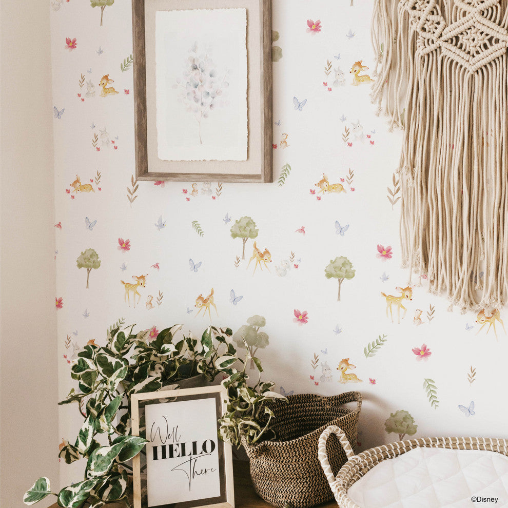 White Bambi Watercolor Peel & Stick Wallpaper