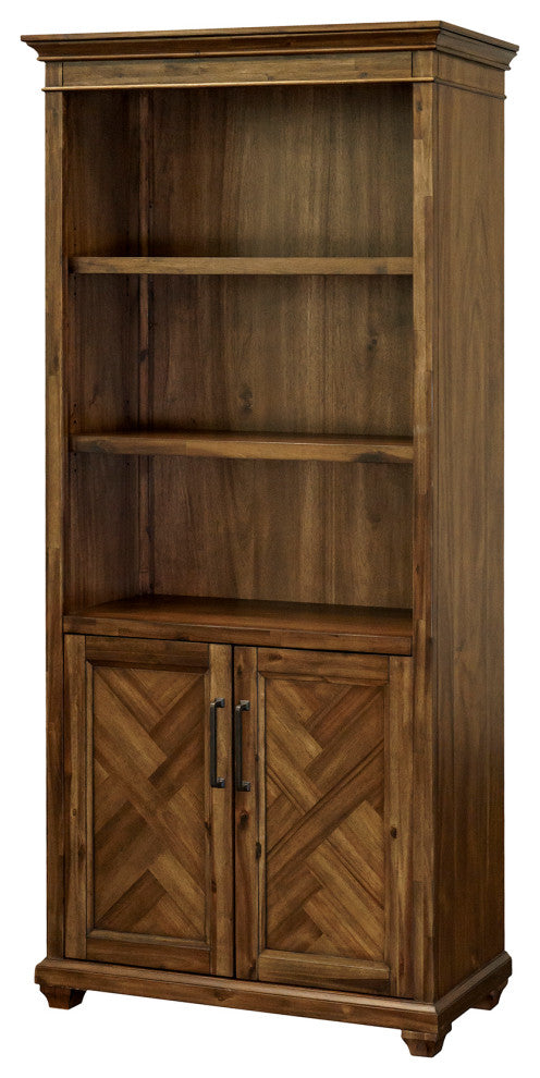 Traditional Wood Bookcase With Doors Fully Assembled Brown