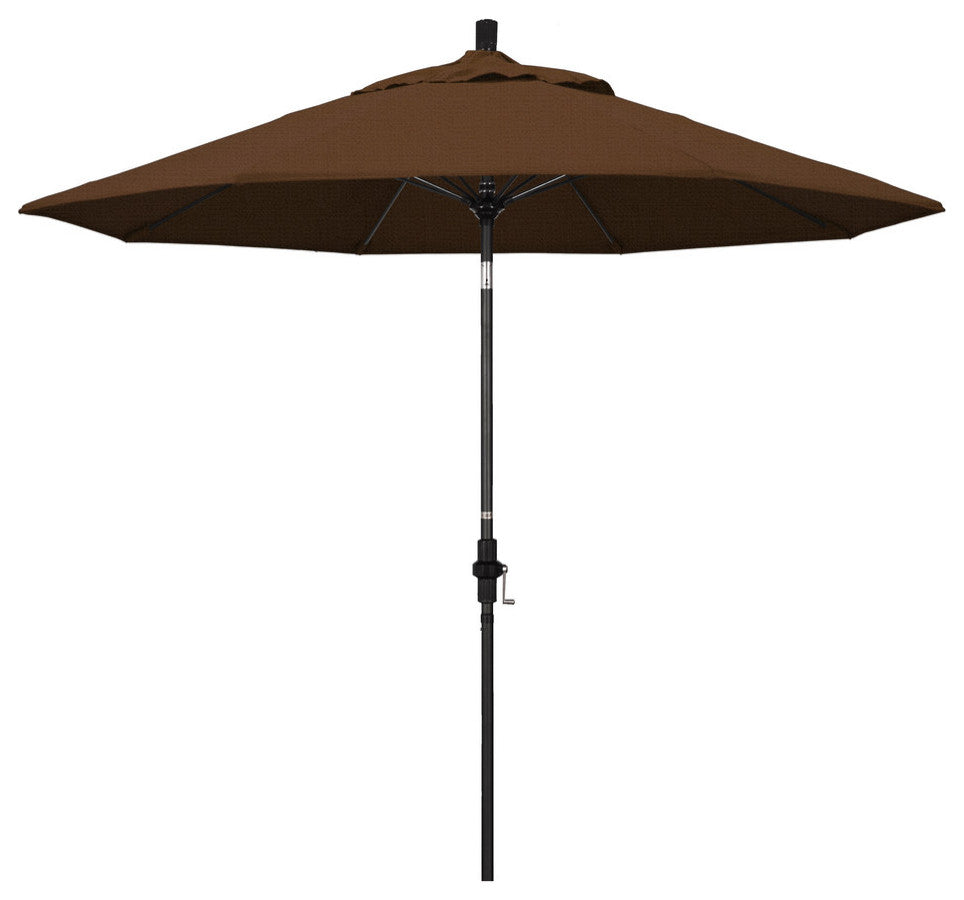 9'' Matted Black Collar Tilt Lift Fiberglass Rib Aluminum Umbrella, Olefin, Teak