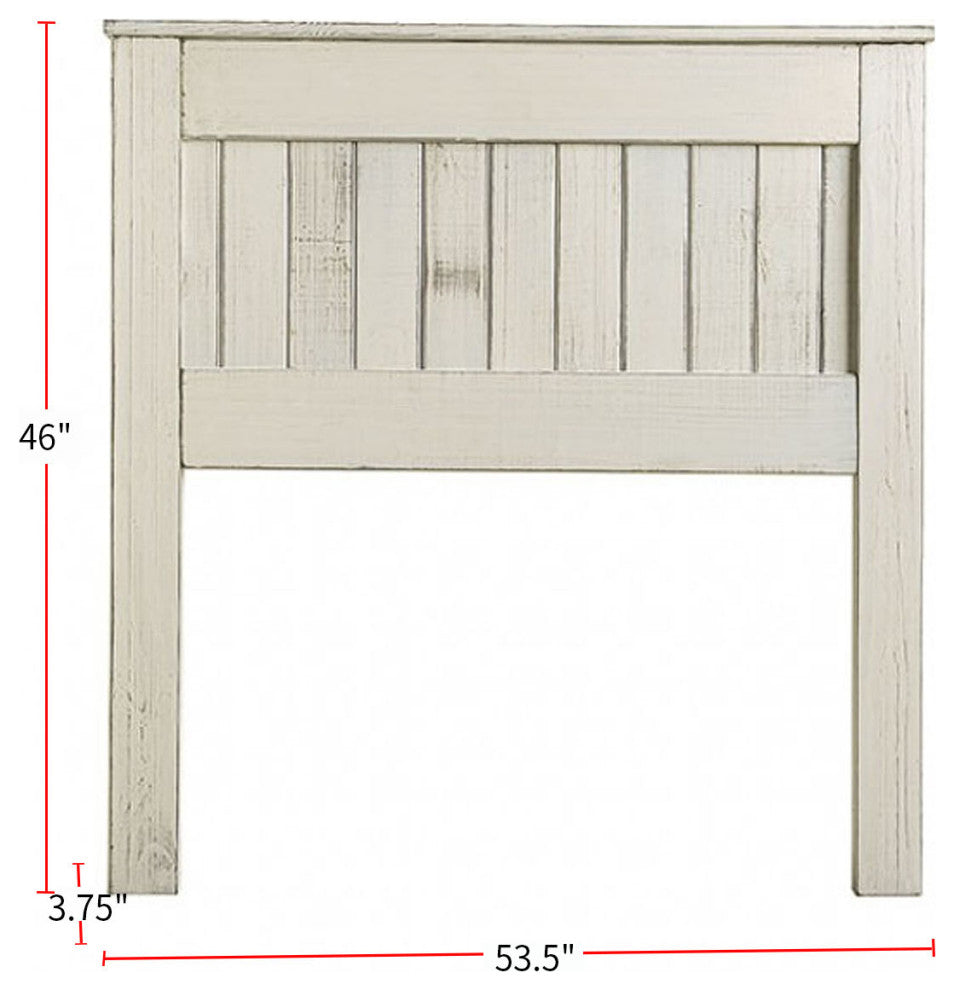 Wooden Full Headboard with Distressed Design, White