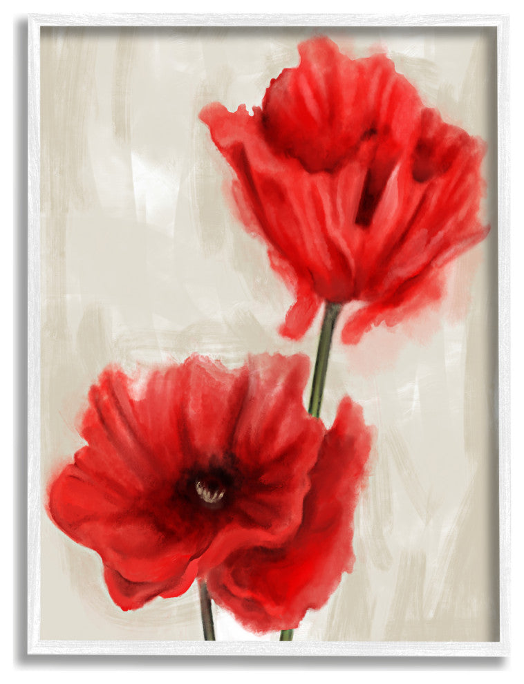 Soft Petal Poppies Red Beige Floral Painting, 11 x 14