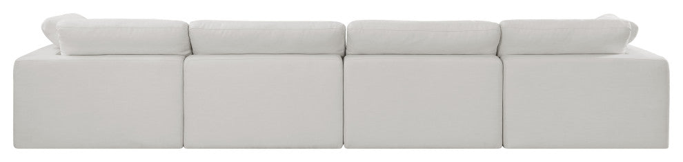 Comfy Upholstered Modular Sofa, Cream, 4-Piece: 2 Armless Chair, 2 Corner Chair, Linen Textured Fabric