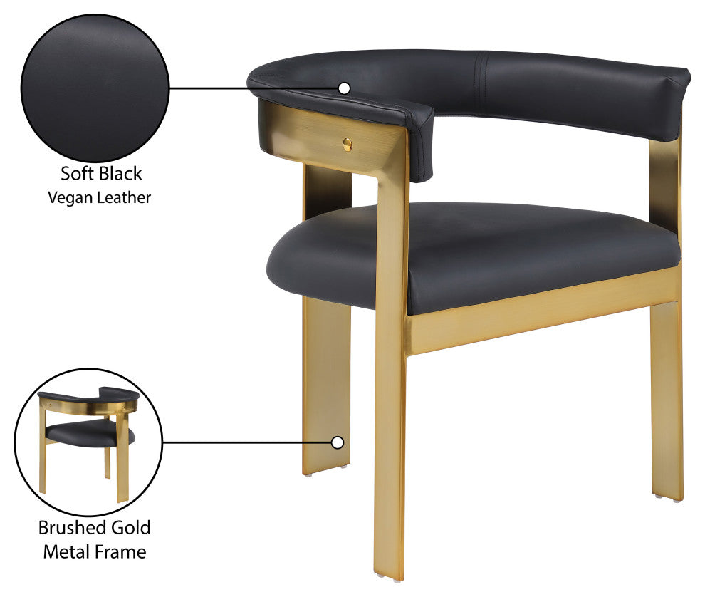 Romeo Upholstered Dining Chair, Set of 2, Black, Vegan Leather, Brushed Gold