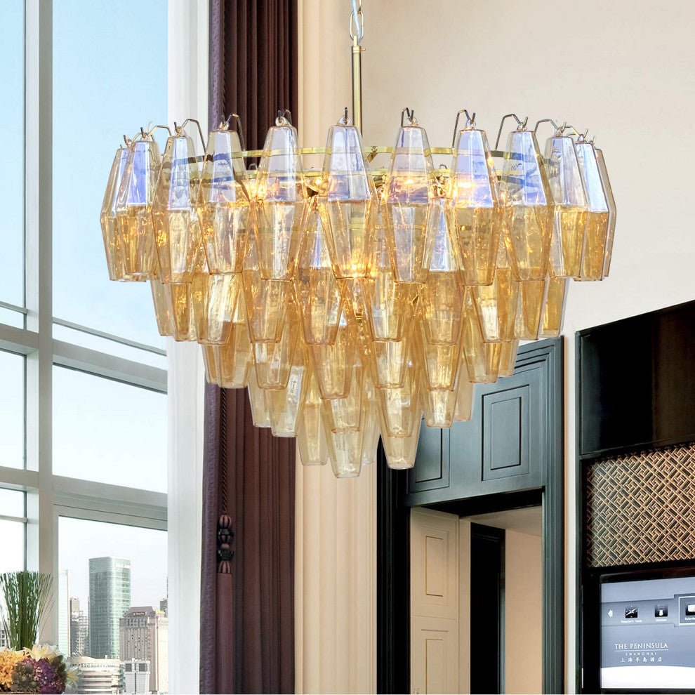 Ciara Faceted Amber Glass Chandelier, Champagne Gold