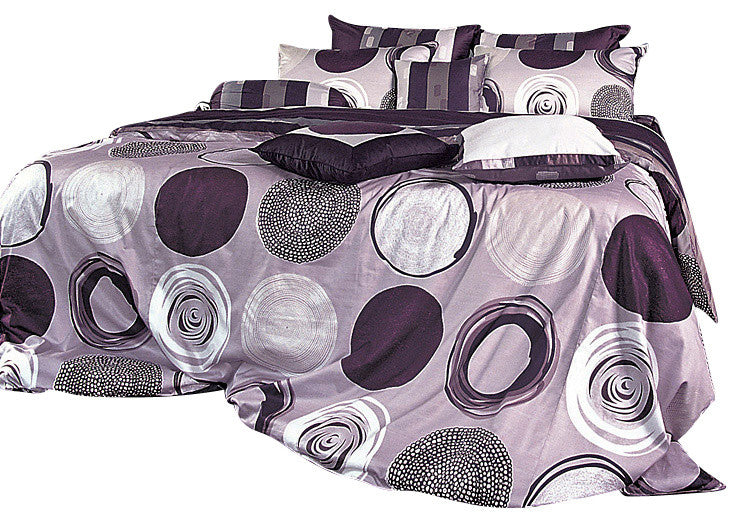 Purple Gray Circle And Stripe Pattern Sheet Set, King