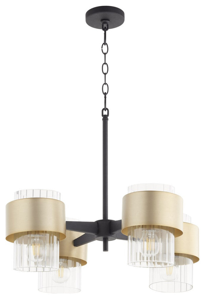 Quorum Epsilon 4-Light Chandelier 683-4-6980, Textured Black With Aged Brass
