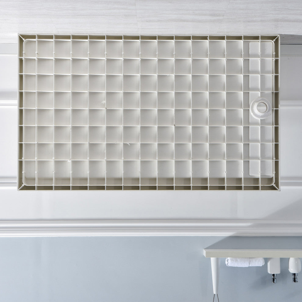 ANZZI 60x36 in. Corner Shower Base, Left Drain, Glossy White Marine Acrylic