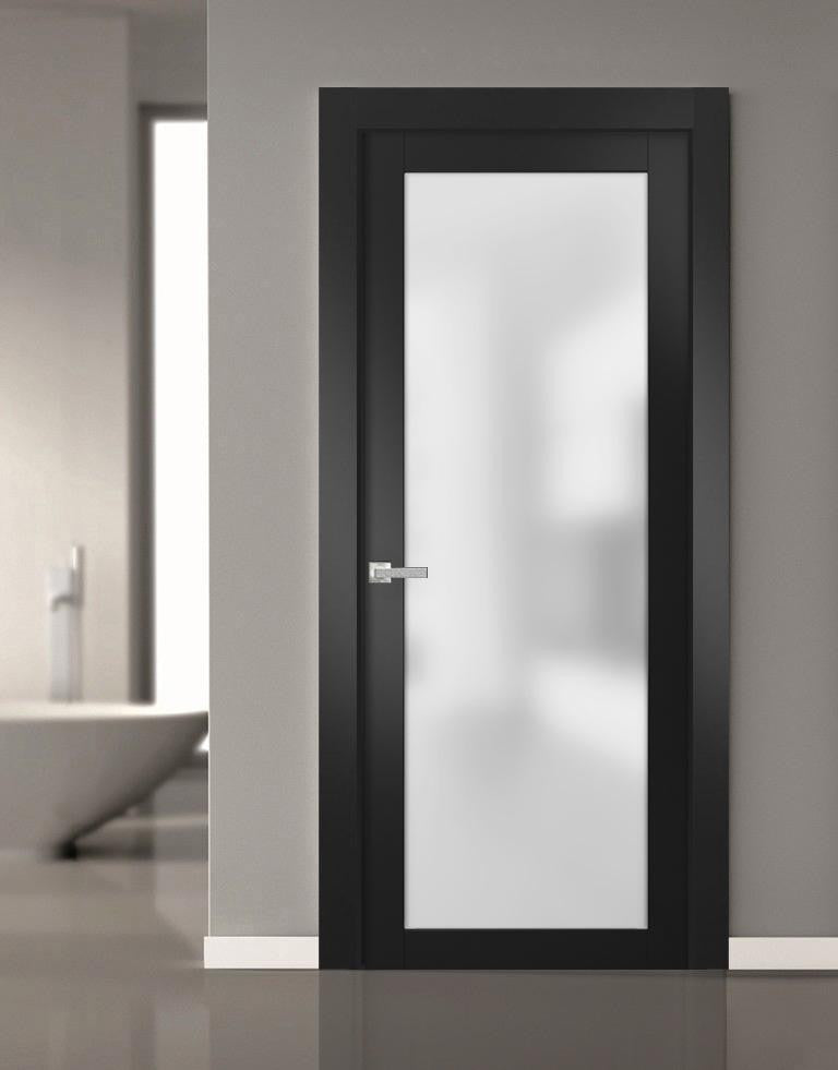 Solid French Door Frosted Glass | Planum 2102 Matte Black | -36 x 96