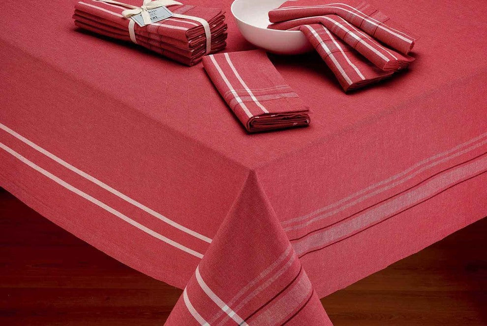 Tango Red French Chambray Tablecloth, 60"x84"