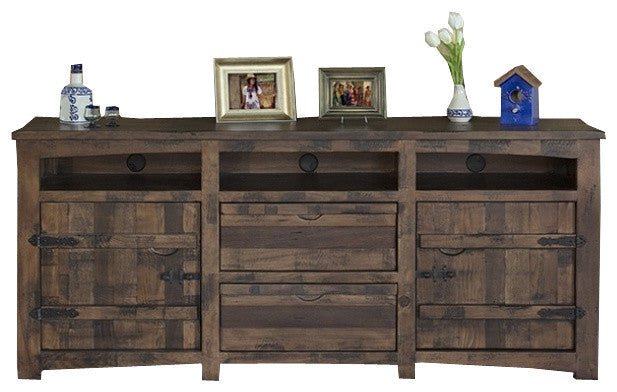 Atlantic TV Stand With Rustic Solid Pine Wood, 80"