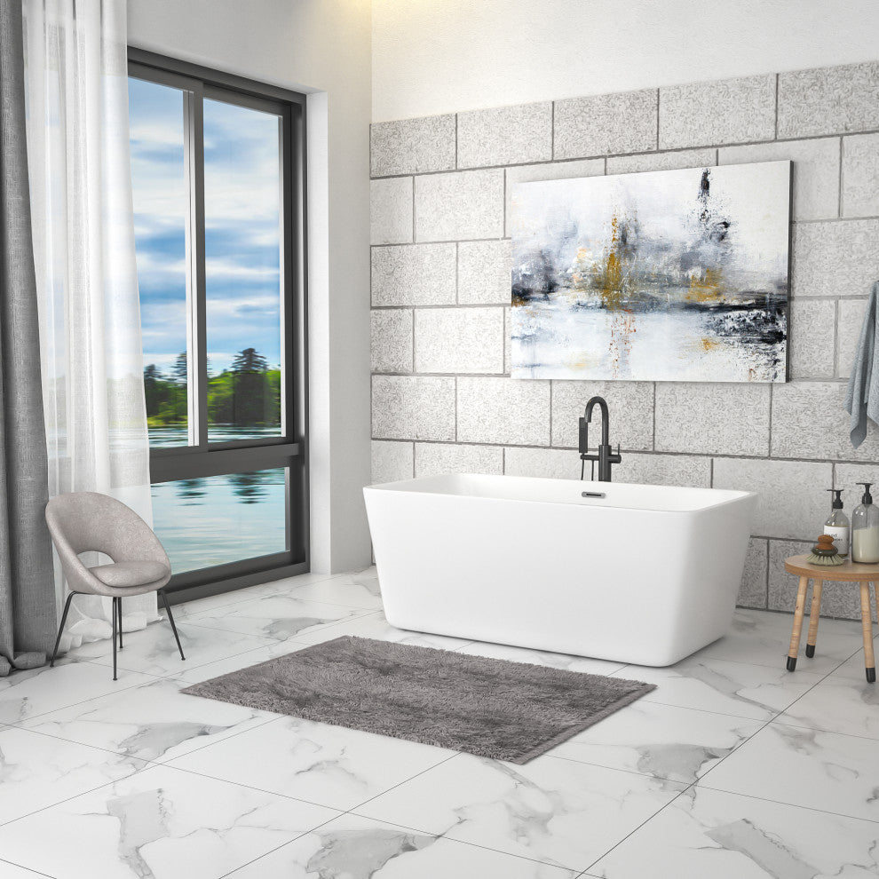 67 in. Acrylic Rectangular Flatbottom Freestanding Soaking Bathtub in White