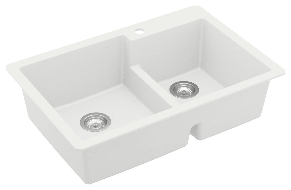 Karran 33" Top Mount Double Bowl 60/40 Quartz Kitchen Sink Kit, White