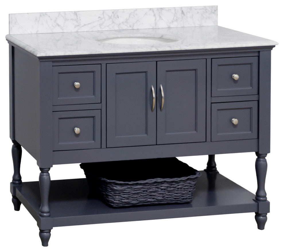 Beverly 48" Bathroom Vanity, Marine Gray, Carrara Marble