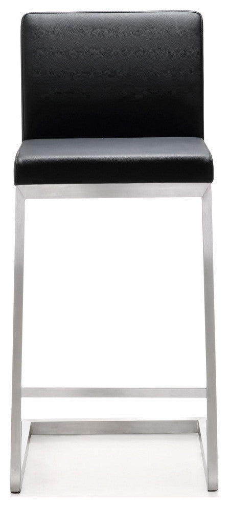 Parma Stainless Steel Counter Stool, Set of 2, Black/Silver