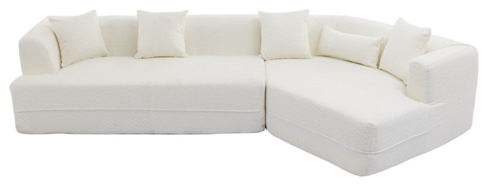 2-Piece Modular Sectional Sofa, Soft Crocheted Yarn Fabric, Creamy White