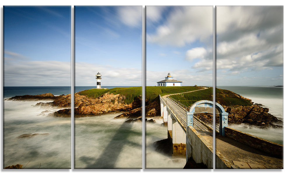 "Cloudy Illa Pancha Lighthouse" Seashore Canvas Photo Print, 4 Panels, 48"x28"
